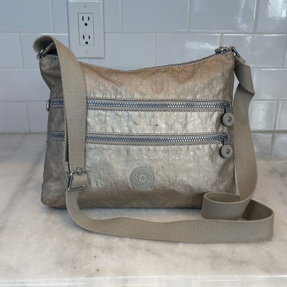 Kipling Alvar Crossbody Bag Metallic Gold Nylon Lightweight Travel Purse